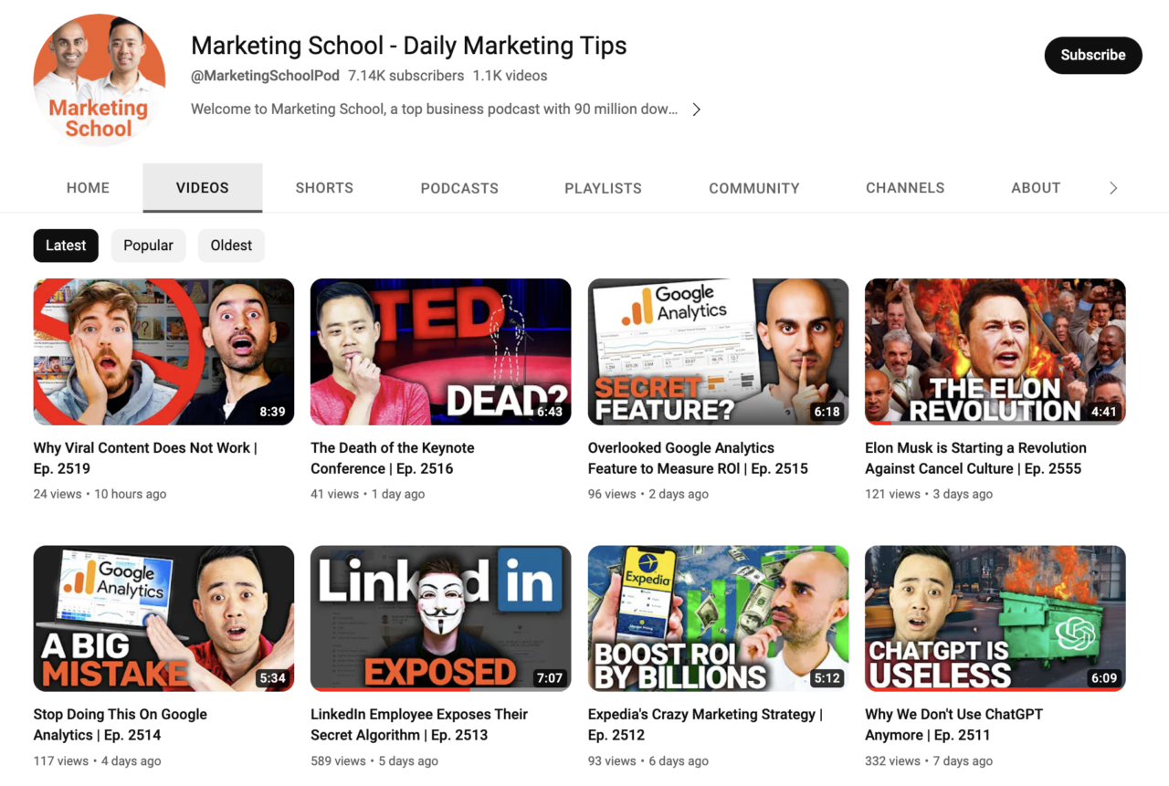 Marketing School YouTube