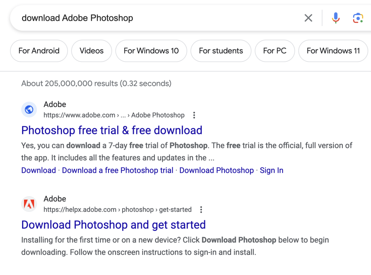 download Adobe Photoshop google search