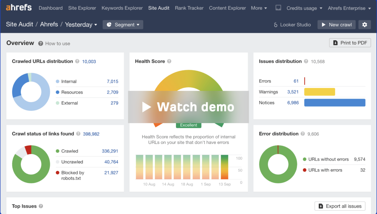 Ahrefs site audit tool