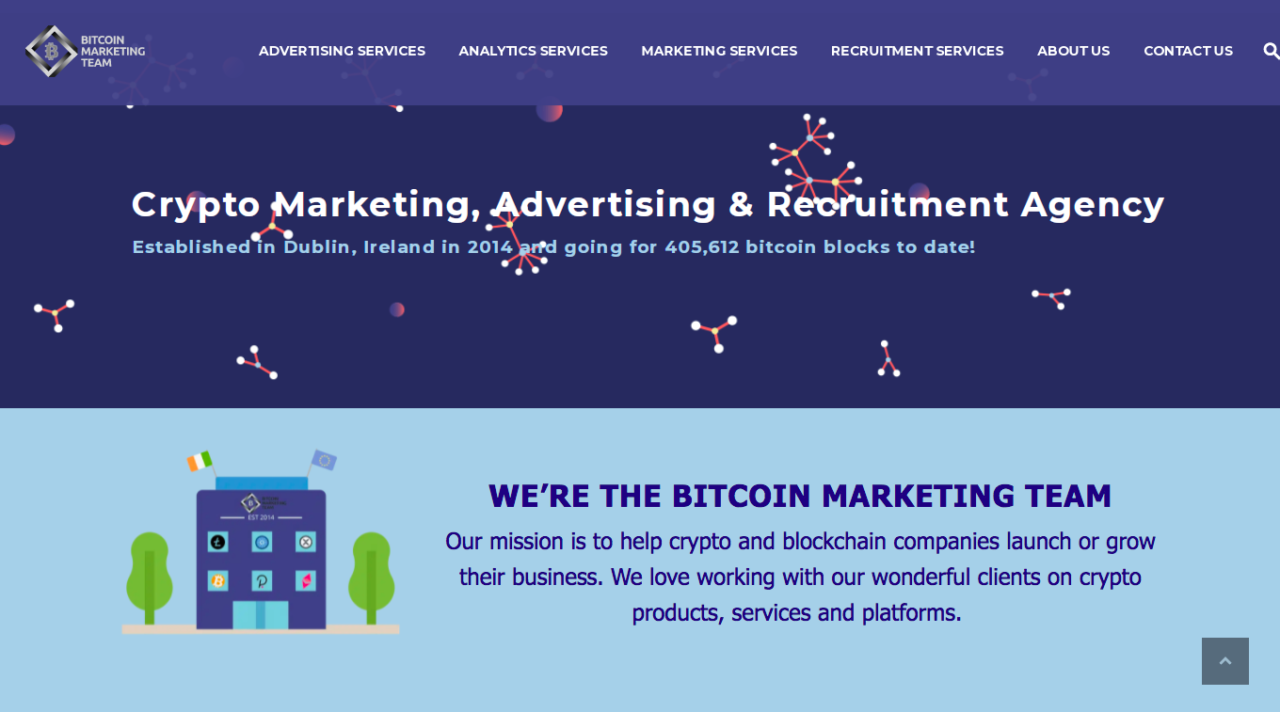 Bitcoin Marketing Team home page - crypto marketing agency