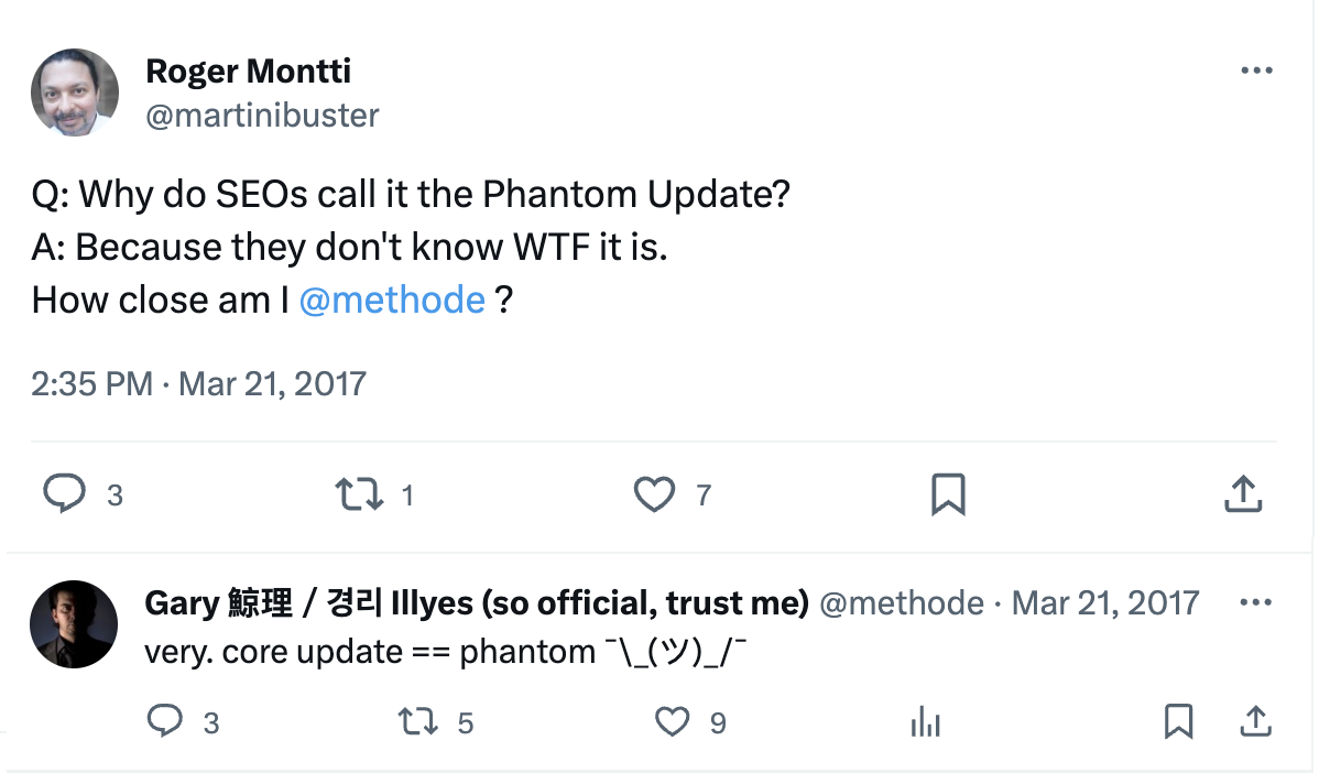 Gary Illyes, Google Webmaster Trends Analyst, tweet about Phantom updates