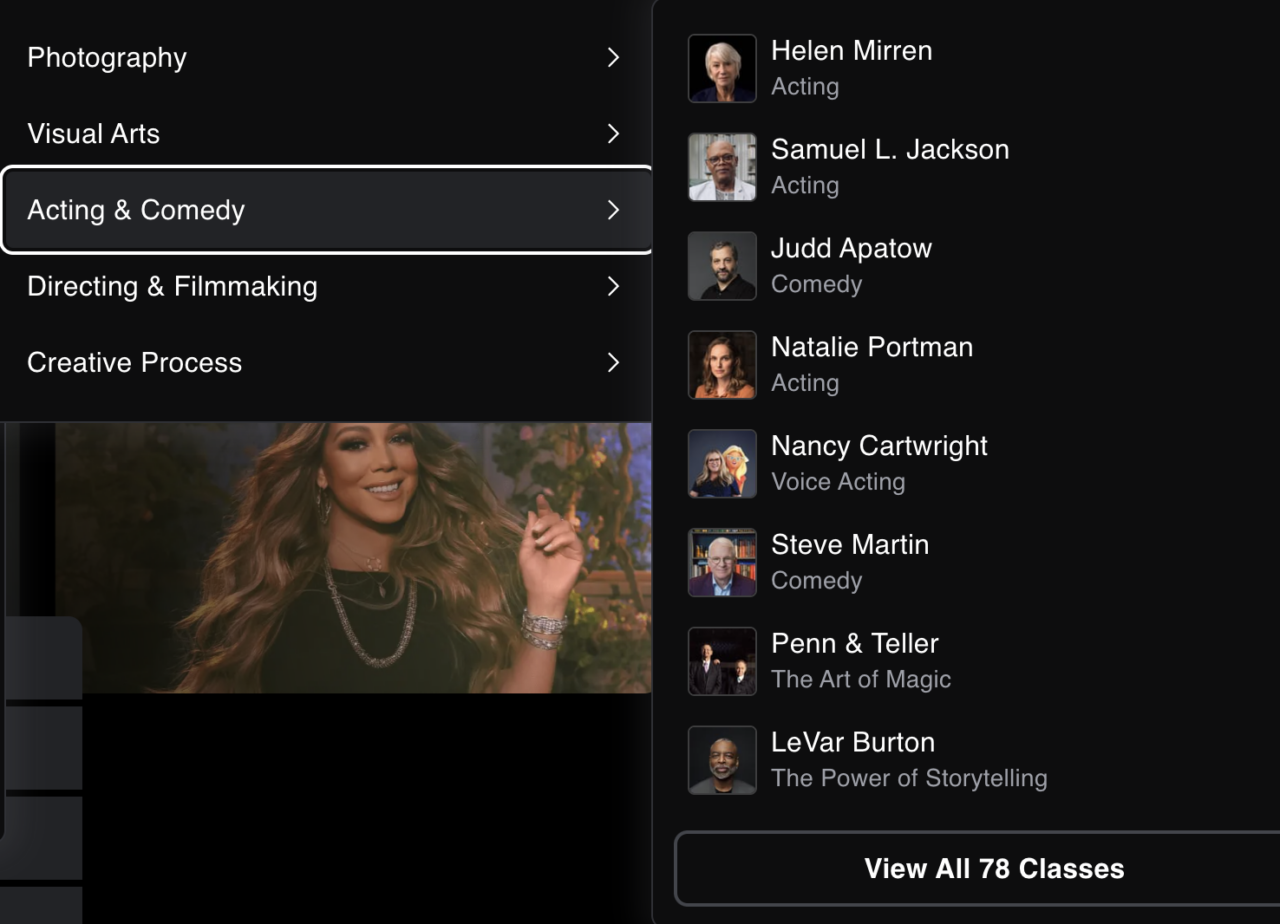 MasterClass acting and comedy instructors