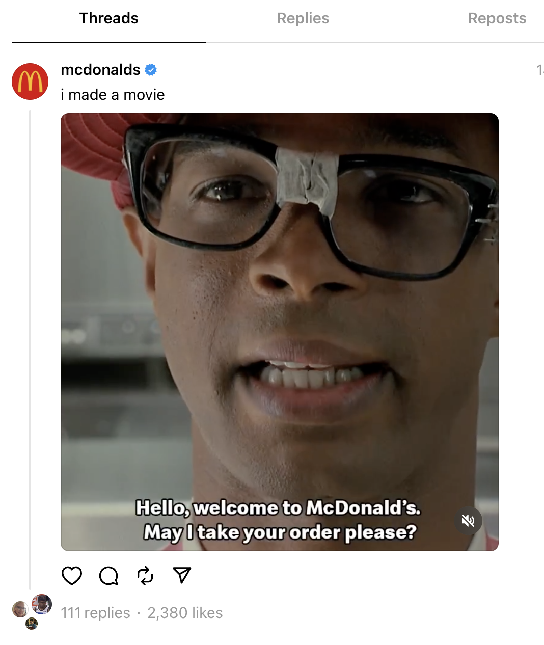 McDonald's Threads post