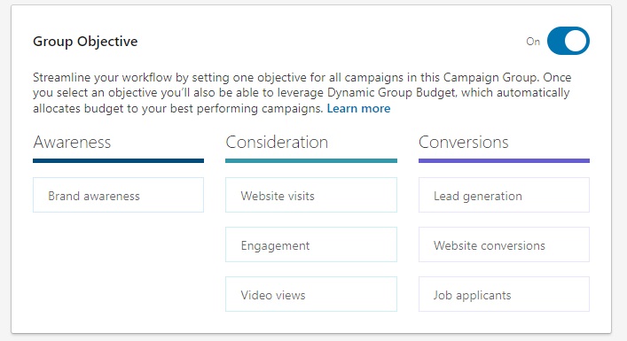 LinkedIn Ads: objective for your ads