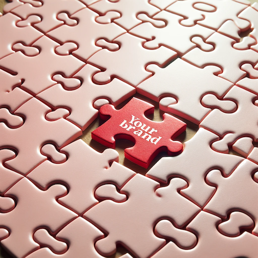 image of a jigsaw puzzle with all pieces looking identical except for one that is red and stands out