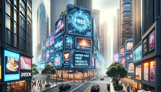 A busy cityscape that depicts that the future of marketing lies in offering free products and services in a competitive market