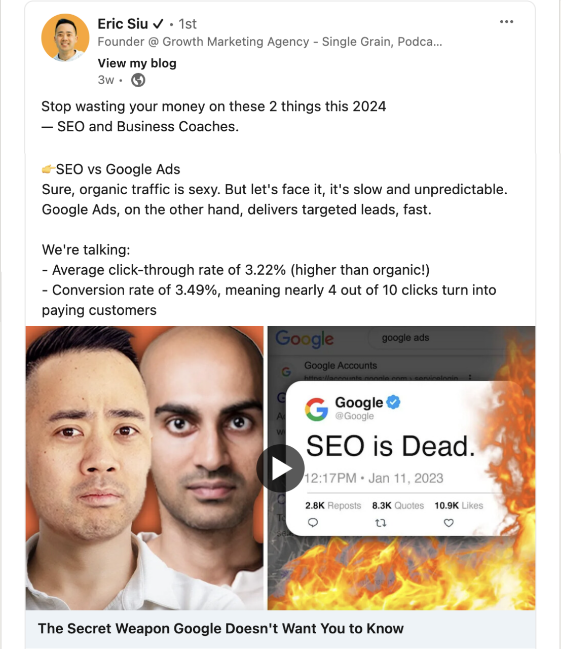 Eric Siu Single Grain SEO vs Google Ads