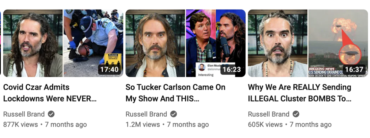 Russell Brand YouTube thumbnails