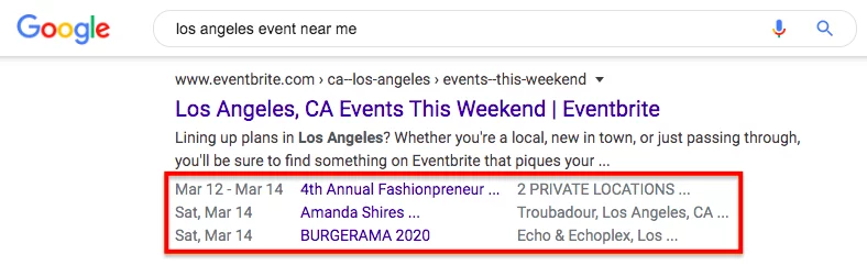 Example of schema markup in the SERPs