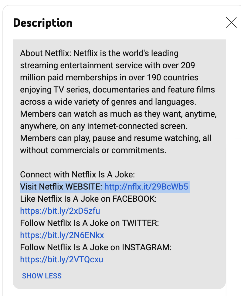 Netflix's Social Media Clips strategy includes links back to their platform for every video posted on social media