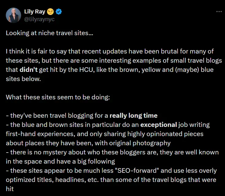 Lilyraynyc tweet on travel website performance