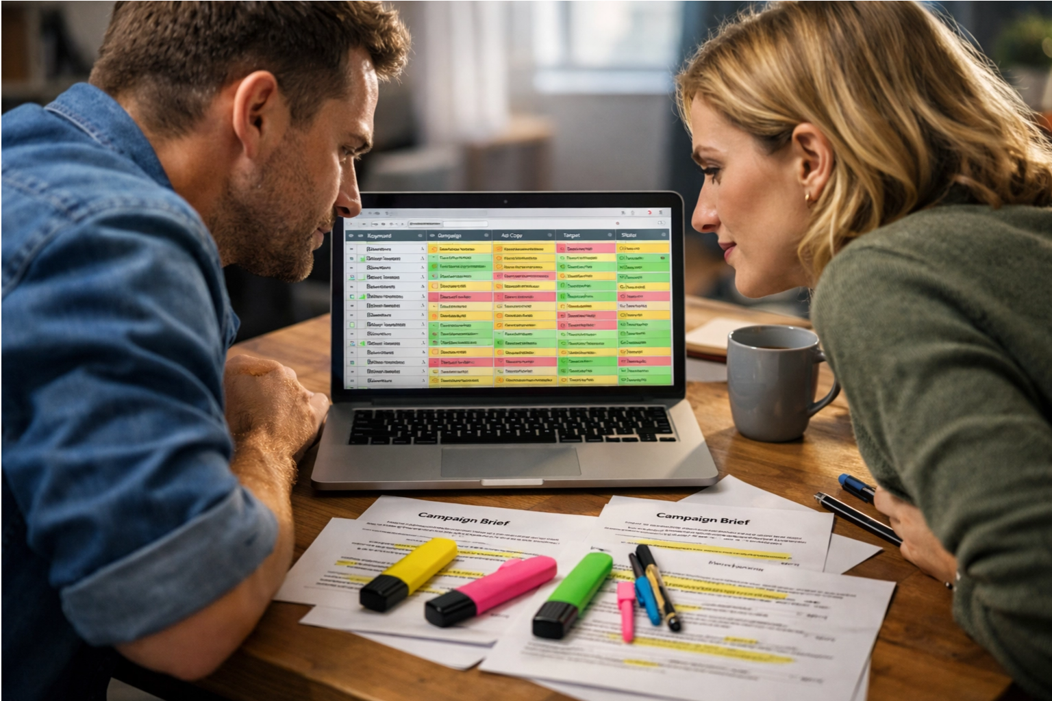 two marketers reviewing a campaign