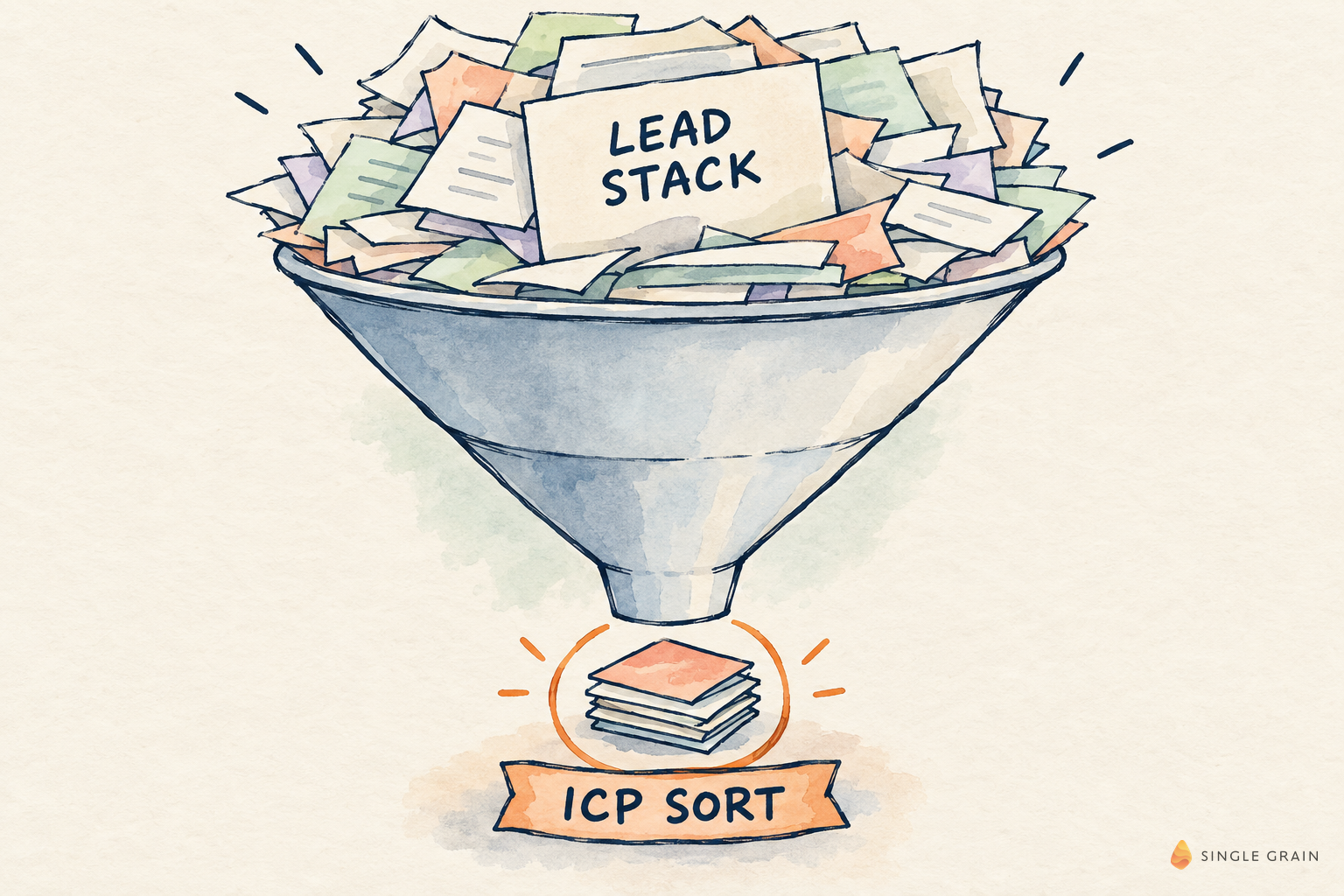 ICP sort funnel diagram on cream paper
