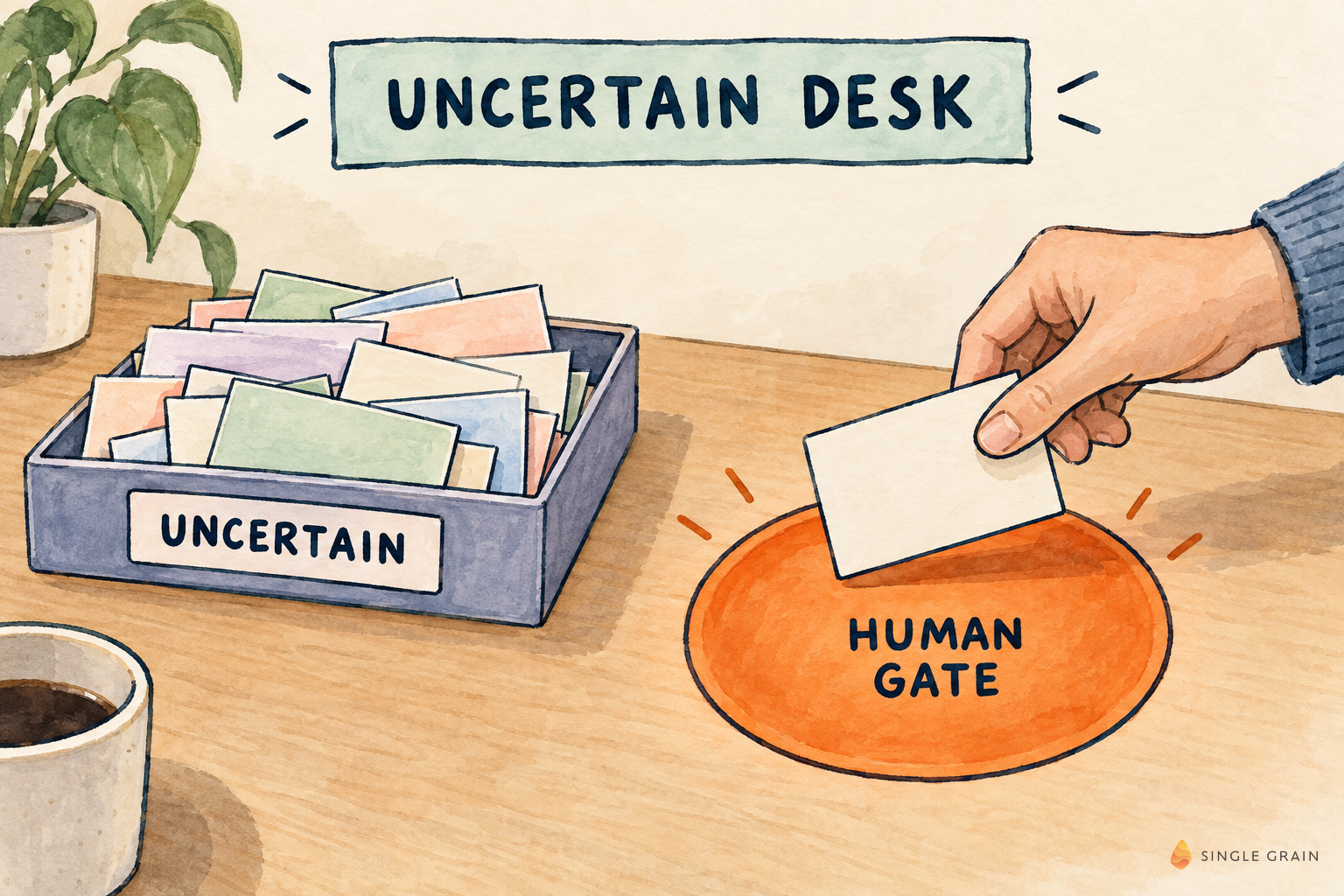 Uncertain desk with human gate diagram