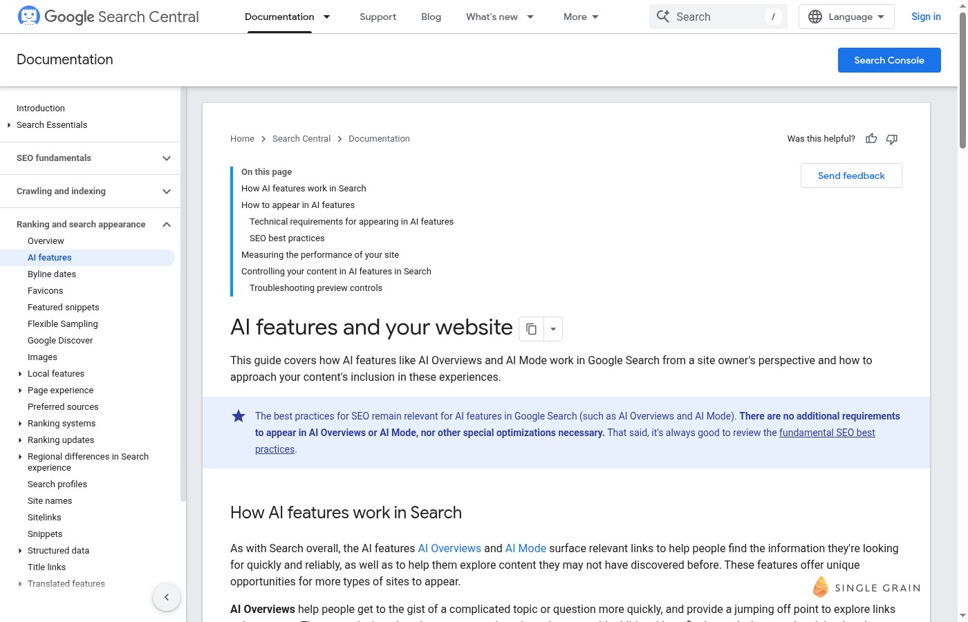 Google Search Central : AI features and your website