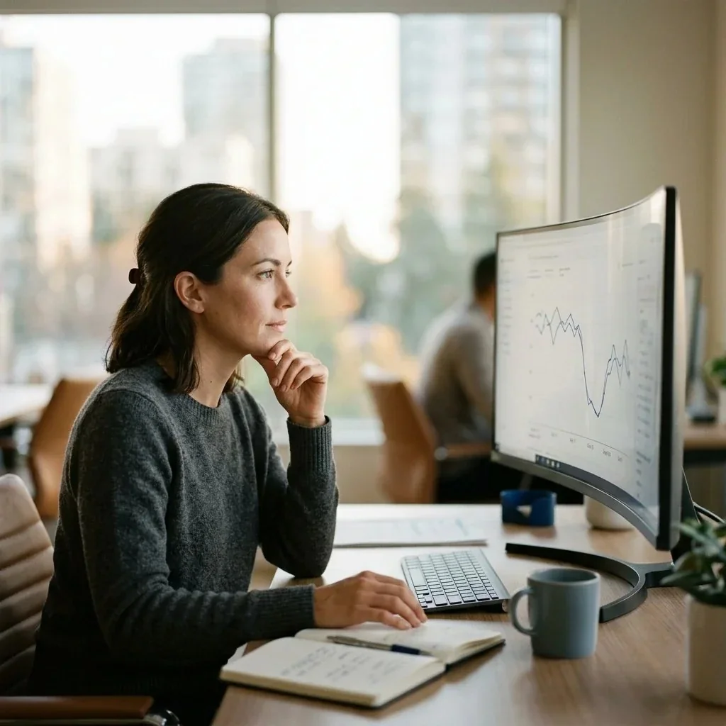 A marketing analyst studying an early-September traffic dip in a Search Console performance report before making any changes