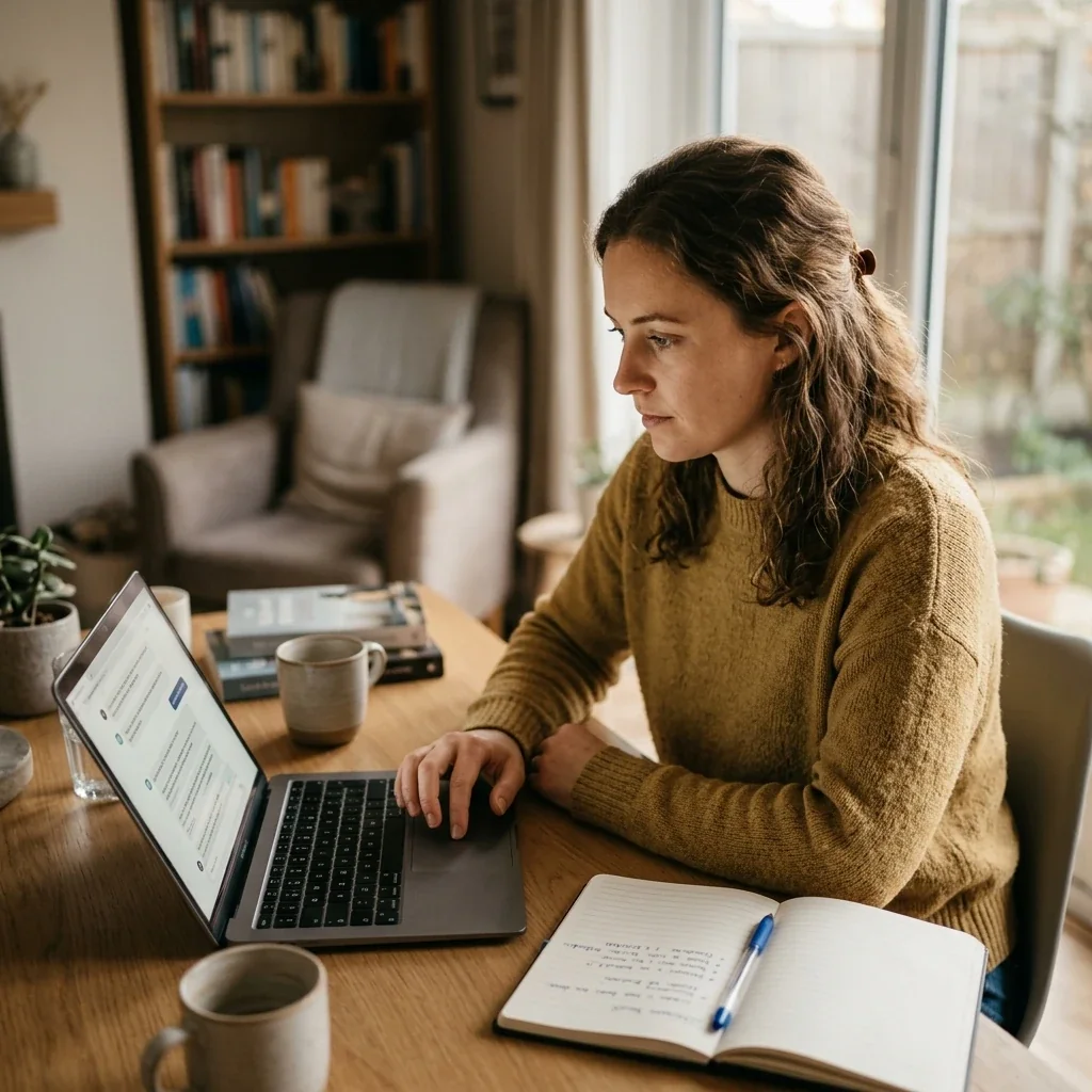 Marketer auditing past AI prompts and drafting them into a reusable skill