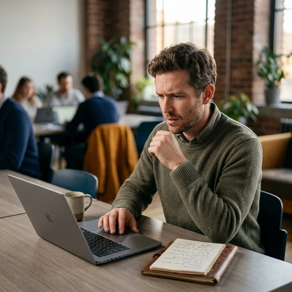A marketing operator re-reading a degraded AI chat output after a model update, deciding which saved skills to re-test
