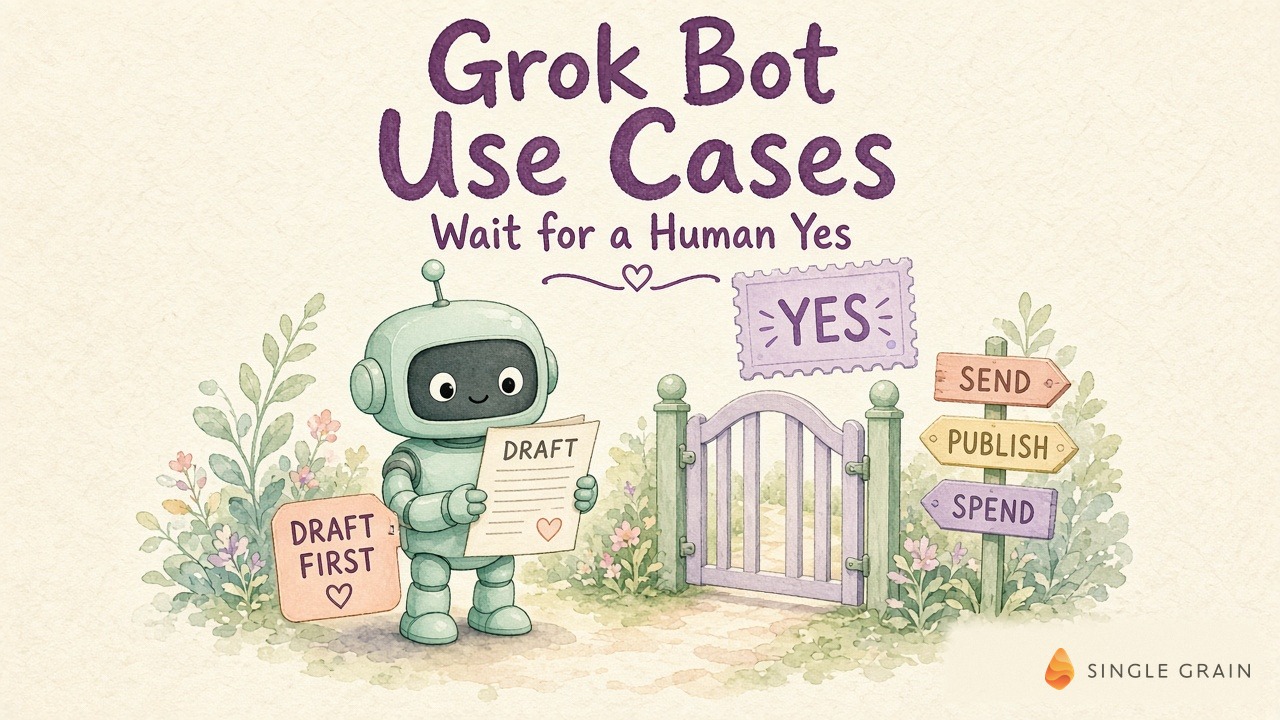 Grok Bot use cases wait for a human yes before send, publish or spend