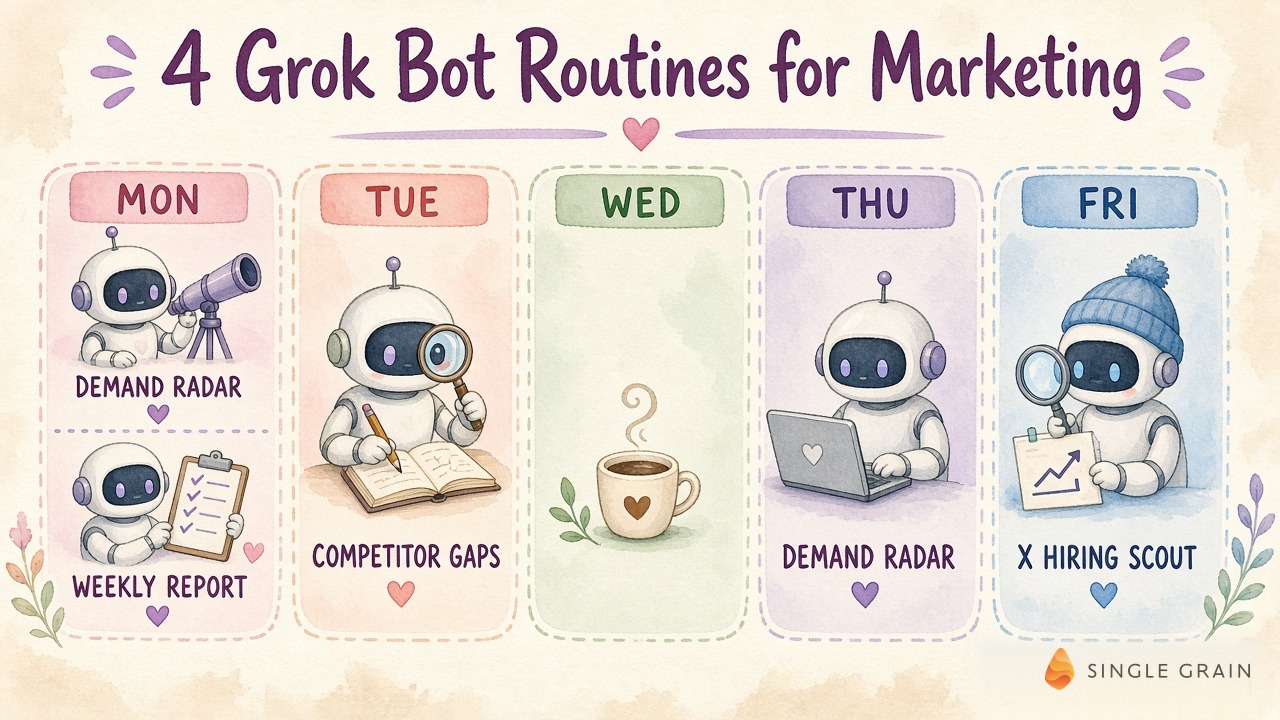 Four Grok Bot routines for marketing across the workweek