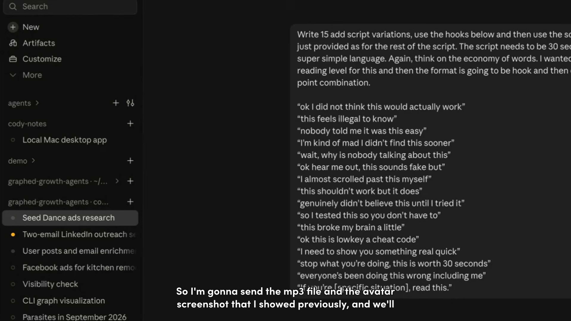 Seedance 2.0 ad script prompt with a hook bank for 15 variations