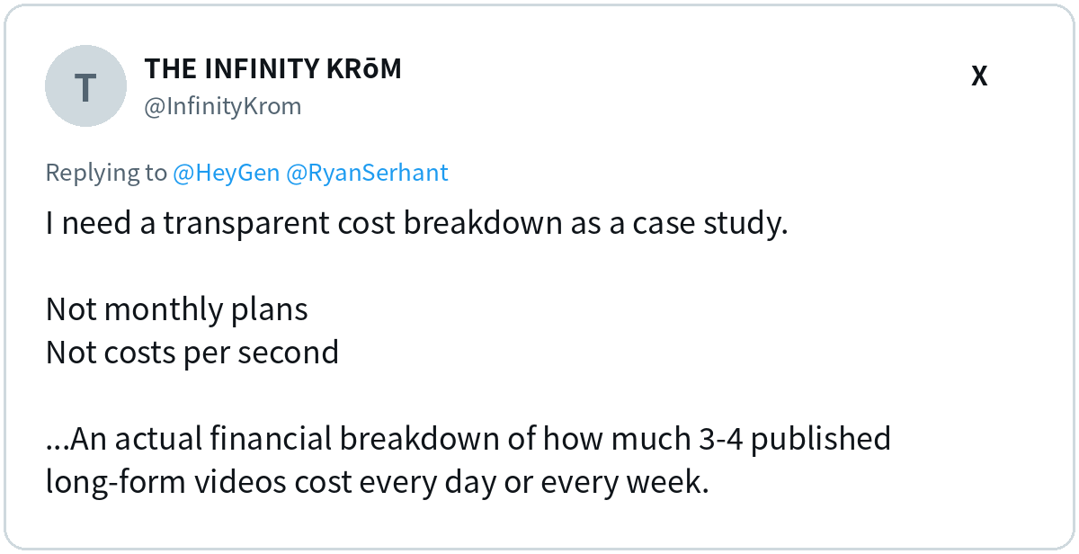 THE INFINITY KRōM (@InfinityKrom) on X: I need a transparent cost breakdown as a case study.…
