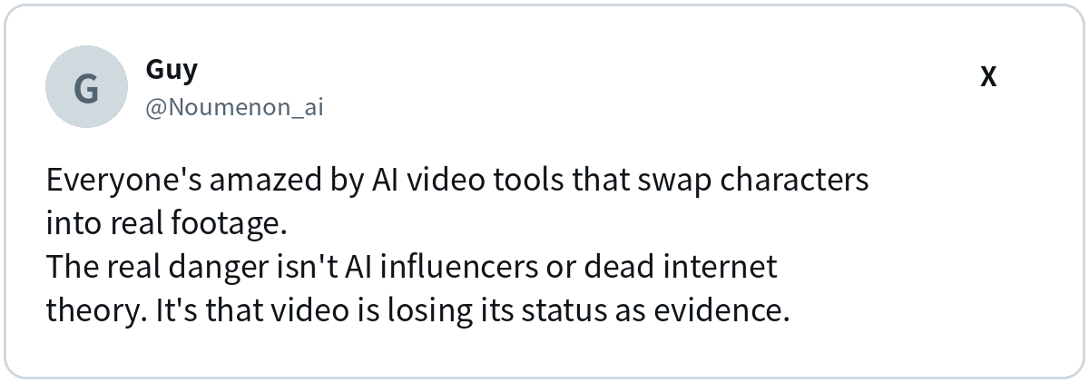 Guy (@Noumenon_ai) on X: Everyone's amazed by AI video tools that swap characters into…